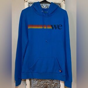 Aviator Nation Blue Hoodie with Rainbow Stripe & 'we' Print